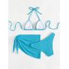 imageSHENHE Womens 3 Piece Textured High Cut Halter Triangle Bikini Swimsuit with Cover UpMint Blue