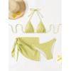 imageSHENHE Womens 3 Piece Textured High Cut Halter Triangle Bikini Swimsuit with Cover UpOlive Green