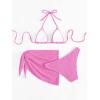 imageSHENHE Womens 3 Piece Textured High Cut Halter Triangle Bikini Swimsuit with Cover UpPink