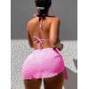 imageSHENHE Womens 3 Piece Textured High Cut Halter Triangle Bikini Swimsuit with Cover UpPink