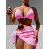 imageSHENHE Womens 3 Piece Textured High Cut Halter Triangle Bikini Swimsuit with Cover UpPink