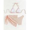 imageSHENHE Womens 3 Piece Textured High Cut Halter Triangle Bikini Swimsuit with Cover UpPink a
