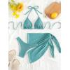 imageSHENHE Womens 3 Piece Textured High Cut Halter Triangle Bikini Swimsuit with Cover UpPlain Blue