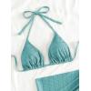 imageSHENHE Womens 3 Piece Textured High Cut Halter Triangle Bikini Swimsuit with Cover UpPlain Blue
