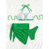 imageSHENHE Womens 3 Piece Textured High Cut Halter Triangle Bikini Swimsuit with Cover UpPlain Green