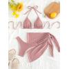 imageSHENHE Womens 3 Piece Textured High Cut Halter Triangle Bikini Swimsuit with Cover UpPlain Pink