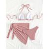 imageSHENHE Womens 3 Piece Textured High Cut Halter Triangle Bikini Swimsuit with Cover UpPlain Pink
