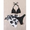 imageSHENHE Womens 3 Piece Textured High Cut Halter Triangle Bikini Swimsuit with Cover UpPlant Print Black