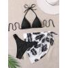 imageSHENHE Womens 3 Piece Textured High Cut Halter Triangle Bikini Swimsuit with Cover UpPlant Print Black