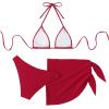 imageSHENHE Womens 3 Piece Textured High Cut Halter Triangle Bikini Swimsuit with Cover UpRed