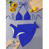 imageSHENHE Womens 3 Piece Textured High Cut Halter Triangle Bikini Swimsuit with Cover UpRoyal Blue
