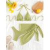 imageSHENHE Womens 3 Piece Textured High Cut Halter Triangle Bikini Swimsuit with Cover UpSage Green