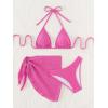imageSHENHE Womens 3 Piece Textured High Cut Halter Triangle Bikini Swimsuit with Cover UpSolid Hot Pink