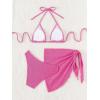 imageSHENHE Womens 3 Piece Textured High Cut Halter Triangle Bikini Swimsuit with Cover UpSolid Hot Pink
