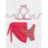 imageSHENHE Womens 3 Piece Textured High Cut Halter Triangle Bikini Swimsuit with Cover UpWatermelon Red