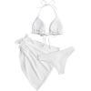 imageSHENHE Womens 3 Piece Textured High Cut Halter Triangle Bikini Swimsuit with Cover UpWhite Plain