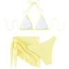 imageSHENHE Womens 3 Piece Textured High Cut Halter Triangle Bikini Swimsuit with Cover UpYellow Plain