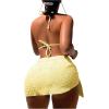 imageSHENHE Womens 3 Piece Textured High Cut Halter Triangle Bikini Swimsuit with Cover UpYellow Plain