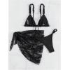 imageSHENHE Womens 3 Pieces Swimsuits with Lace Sarong Coverup Skirt Triangle Frilly Bikini SetBlack