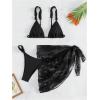 imageSHENHE Womens 3 Pieces Swimsuits with Lace Sarong Coverup Skirt Triangle Frilly Bikini SetBlack