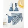 imageSHENHE Womens 3 Pieces Swimsuits with Lace Sarong Coverup Skirt Triangle Frilly Bikini SetDusty Blue