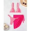 imageSHENHE Womens 3 Pieces Swimsuits with Lace Sarong Coverup Skirt Triangle Frilly Bikini SetHot Pink