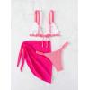 imageSHENHE Womens 3 Pieces Swimsuits with Lace Sarong Coverup Skirt Triangle Frilly Bikini SetHot Pink