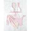 imageSHENHE Womens 3 Pieces Swimsuits with Lace Sarong Coverup Skirt Triangle Frilly Bikini SetPink