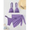imageSHENHE Womens 3 Pieces Swimsuits with Lace Sarong Coverup Skirt Triangle Frilly Bikini SetPurple
