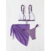 imageSHENHE Womens 3 Pieces Swimsuits with Lace Sarong Coverup Skirt Triangle Frilly Bikini SetShiny Purple
