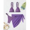imageSHENHE Womens 3 Pieces Swimsuits with Lace Sarong Coverup Skirt Triangle Frilly Bikini SetShiny Purple