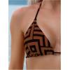 imageSHENHE Womens 4 Piece Paisley Swimsuit Halter Tie Back Sexy Triangle Bikini Sets with Cover UpBrown Geo Print