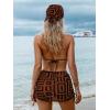 imageSHENHE Womens 4 Piece Paisley Swimsuit Halter Tie Back Sexy Triangle Bikini Sets with Cover UpBrown Geo Print