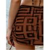 imageSHENHE Womens 4 Piece Paisley Swimsuit Halter Tie Back Sexy Triangle Bikini Sets with Cover UpBrown Geo Print