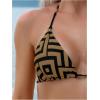 imageSHENHE Womens 4 Piece Paisley Swimsuit Halter Tie Back Sexy Triangle Bikini Sets with Cover UpDark Khaki Geo Print