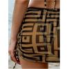 imageSHENHE Womens 4 Piece Paisley Swimsuit Halter Tie Back Sexy Triangle Bikini Sets with Cover UpDark Khaki Geo Print
