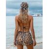 imageSHENHE Womens 4 Piece Paisley Swimsuit Halter Tie Back Sexy Triangle Bikini Sets with Cover UpKhaki Geo Print