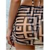 imageSHENHE Womens 4 Piece Paisley Swimsuit Halter Tie Back Sexy Triangle Bikini Sets with Cover UpKhaki Geo Print
