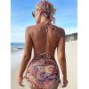 imageSHENHE Womens 4 Piece Paisley Swimsuit Halter Tie Back Sexy Triangle Bikini Sets with Cover UpOrange Multicolor