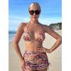 imageSHENHE Womens 4 Piece Paisley Swimsuit Halter Tie Back Sexy Triangle Bikini Sets with Cover UpOrange Multicolor