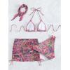 imageSHENHE Womens 4 Piece Paisley Swimsuit Halter Tie Back Sexy Triangle Bikini Sets with Cover UpRed
