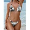 imageSHENHE Womens 4 Piece Paisley Swimsuit Halter Tie Back Sexy Triangle Bikini Sets with Cover UpWhite Geo Print