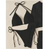 imageSHENHE Womens 4 Piece Swimsuit Fishnet Triangle Halter String Bikini Set with Cover Up Top SkirtBlack