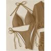 imageSHENHE Womens 4 Piece Swimsuit Fishnet Triangle Halter String Bikini Set with Cover Up Top SkirtCoffee Brown
