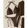 imageSHENHE Womens 4 Piece Swimsuit Fishnet Triangle Halter String Bikini Set with Cover Up Top SkirtDark Brown