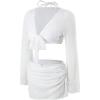 imageSHENHE Womens 4 Piece Swimsuit Fishnet Triangle Halter String Bikini Set with Cover Up Top SkirtWhite
