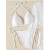 imageSHENHE Womens 4 Piece Swimsuit Fishnet Triangle Halter String Bikini Set with Cover Up Top SkirtWhite