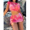 imageSHENHE Womens 4 Pieces Thong Swimsuits Halter Triangle Bikini Set with Cover Up Top and SkirtPink