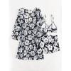 imageSHENHE Womens Floral 3 Piece Swimsuits High Waisted Boyshort Bikini Set with Kimono Cover UpBlack and White