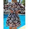 imageSHENHE Womens Floral 3 Piece Swimsuits High Waisted Boyshort Bikini Set with Kimono Cover UpBlack and White